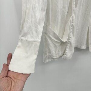cardigan sweater top tunic open front pockets cotton white L